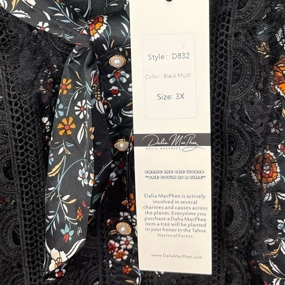 DALIA Macphee Floral Pleated Long Sleeve‎ Midi Dress Black Size 3x New - Picture 7 of 15